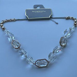 Spring Street Women Necklace Semi Precious Accents Gold/Clear Tone Jewelry New
